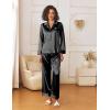 Ekouaer Womens Silk Satin Pajama Sets 2 Piece Sleepwear Pjs Set Long Sleeve Button Down Top and Pants Stripe Loungewear S-XXL(Black)