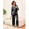 Ekouaer Womens Silk Satin Pajama Sets 2 Piece Sleepwear Pjs Set Long Sleeve Button Down Top and Pants Stripe Loungewear S-XXL(Black)