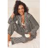 Ekouaer Womens Silk Satin Pajama Sets 2 Piece Sleepwear Pjs Set Long Sleeve Button Down Top and Pants Stripe Loungewear S-XXL(Black Champagne Stripe)
