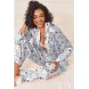 Ekouaer Womens Silk Satin Pajama Sets 2 Piece Sleepwear Pjs Set Long Sleeve Button Down Top and Pants Stripe Loungewear S-XXL(Blue Striped Teddy)