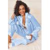 Ekouaer Womens Silk Satin Pajama Sets 2 Piece Sleepwear Pjs Set Long Sleeve Button Down Top and Pants Stripe Loungewear S-XXL(Blue White Stripe)