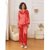 Ekouaer Womens Silk Satin Pajama Sets 2 Piece Sleepwear Pjs Set Long Sleeve Button Down Top and Pants Stripe Loungewear S-XXL(Christmas Teddy)