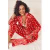Ekouaer Womens Silk Satin Pajama Sets 2 Piece Sleepwear Pjs Set Long Sleeve Button Down Top and Pants Stripe Loungewear S-XXL(Christmas Teddy)