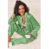 Ekouaer Womens Silk Satin Pajama Sets 2 Piece Sleepwear Pjs Set Long Sleeve Button Down Top and Pants Stripe Loungewear S-XXL(Green White Stripe)