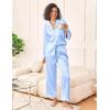 Ekouaer Womens Silk Satin Pajama Sets 2 Piece Sleepwear Pjs Set Long Sleeve Button Down Top and Pants Stripe Loungewear S-XXL(Light Blue)