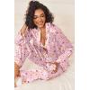 Ekouaer Womens Silk Satin Pajama Sets 2 Piece Sleepwear Pjs Set Long Sleeve Button Down Top and Pants Stripe Loungewear S-XXL(Pink Striped Teddy)