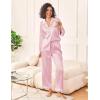 Ekouaer Womens Silk Satin Pajama Sets 2 Piece Sleepwear Pjs Set Long Sleeve Button Down Top and Pants Stripe Loungewear S-XXL(Pink White Stripe)