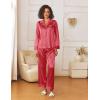 Ekouaer Womens Silk Satin Pajama Sets 2 Piece Sleepwear Pjs Set Long Sleeve Button Down Top and Pants Stripe Loungewear S-XXL(Rose Red Stripe)