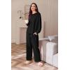 Ekouaer Womens Tracksuits 2 Piece Long Sleeve Outfits Micro Fleece Sweatsuit Sets Wide Leg Sweatpants(Black)