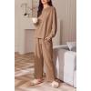 Ekouaer Womens Tracksuits 2 Piece Long Sleeve Outfits Micro Fleece Sweatsuit Sets Wide Leg Sweatpants(Khaki)
