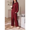 Ekouaer Womens Tracksuits 2 Piece Long Sleeve Outfits Micro Fleece Sweatsuit Sets Wide Leg Sweatpants(Wine Red)