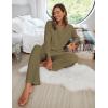 Ekouaer Women’s Waffle Knit Pajama Sets Comfy Long Sleeve Lounge Sets 2 Piece Matching Pj Sets with Pockets(Army Green)
