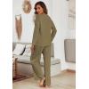 Ekouaer Women’s Waffle Knit Pajama Sets Comfy Long Sleeve Lounge Sets 2 Piece Matching Pj Sets with Pockets(Army Green)