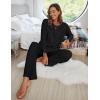 Ekouaer Women’s Waffle Knit Pajama Sets Comfy Long Sleeve Lounge Sets 2 Piece Matching Pj Sets with Pockets(Black)