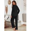 Ekouaer Women’s Waffle Knit Pajama Sets Comfy Long Sleeve Lounge Sets 2 Piece Matching Pj Sets with Pockets(Black)