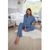 Ekouaer Women’s Waffle Knit Pajama Sets Comfy Long Sleeve Lounge Sets 2 Piece Matching Pj Sets with Pockets(Blue)