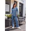 Ekouaer Women’s Waffle Knit Pajama Sets Comfy Long Sleeve Lounge Sets 2 Piece Matching Pj Sets with Pockets(Blue)