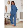 Ekouaer Women’s Waffle Knit Pajama Sets Comfy Long Sleeve Lounge Sets 2 Piece Matching Pj Sets with Pockets(Blue)