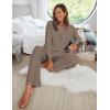 Ekouaer Women’s Waffle Knit Pajama Sets Comfy Long Sleeve Lounge Sets 2 Piece Matching Pj Sets with Pockets(Brown)