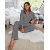 Ekouaer Women’s Waffle Knit Pajama Sets Comfy Long Sleeve Lounge Sets 2 Piece Matching Pj Sets with Pockets(Dark Grey)