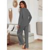 Ekouaer Women’s Waffle Knit Pajama Sets Comfy Long Sleeve Lounge Sets 2 Piece Matching Pj Sets with Pockets(Dark Grey)