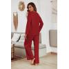 Ekouaer Women’s Waffle Knit Pajama Sets Comfy Long Sleeve Lounge Sets 2 Piece Matching Pj Sets with Pockets(Dark Red)
