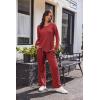 Ekouaer Women’s Waffle Knit Pajama Sets Comfy Long Sleeve Lounge Sets 2 Piece Matching Pj Sets with Pockets(Dark Red)