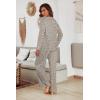 Ekouaer Women’s Waffle Knit Pajama Sets Comfy Long Sleeve Lounge Sets 2 Piece Matching Pj Sets with Pockets(Grey Floral Print)