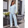 Ekouaer Women’s Waffle Knit Pajama Sets Comfy Long Sleeve Lounge Sets 2 Piece Matching Pj Sets with Pockets(Light Blue)