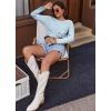 Ekouaer Women’s Waffle Knit Pajama Sets Comfy Long Sleeve Lounge Sets 2 Piece Matching Pj Sets with Pockets(Light Blue)