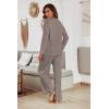 Ekouaer Women’s Waffle Knit Pajama Sets Comfy Long Sleeve Lounge Sets 2 Piece Matching Pj Sets with Pockets(Light Brown)