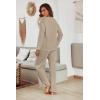 Ekouaer Women’s Waffle Knit Pajama Sets Comfy Long Sleeve Lounge Sets 2 Piece Matching Pj Sets with Pockets(Light Khaki)