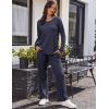 Ekouaer Women’s Waffle Knit Pajama Sets Comfy Long Sleeve Lounge Sets 2 Piece Matching Pj Sets with Pockets(Navy Blue)
