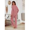 Ekouaer Women’s Waffle Knit Pajama Sets Comfy Long Sleeve Lounge Sets 2 Piece Matching Pj Sets with Pockets(Pink)