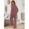 Ekouaer Women’s Waffle Knit Pajama Sets Comfy Long Sleeve Lounge Sets 2 Piece Matching Pj Sets with Pockets(Rose Red)