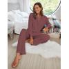 Ekouaer Women’s Waffle Knit Pajama Sets Comfy Long Sleeve Lounge Sets 2 Piece Matching Pj Sets with Pockets(Rose Red)