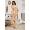 Ekouaer Women’s Waffle Knit Pajama Sets Comfy Long Sleeve Lounge Sets 2 Piece Matching Pj Sets with Pockets(Yellow Flowers)