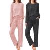 Ekouaer 2 Pack Women Pajama Long Sleeve Sleepwear Soft Loungewear Pjs Sets with Pockets S-XXL(Black Point/Khaki Striped)
