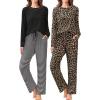 Ekouaer 2 Pack Women Pajama Long Sleeve Sleepwear Soft Loungewear Pjs Sets with Pockets S-XXL(Black Striped/Leopard)