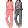 Ekouaer 2 Pack Women Pajama Long Sleeve Sleepwear Soft Loungewear Pjs Sets with Pockets S-XXL(Pink/Grey)