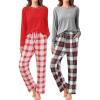 Ekouaer 2 Pack Women Pajama Long Sleeve Sleepwear Soft Loungewear Pjs Sets with Pockets S-XXL(Red Plaid/Grey Plaid)