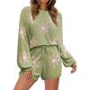 Ekouaer Knit Pajamas Set for Women Lounge Wear Sets Long Sleeve Sweatsuit Matching 2 Piece Outfits Casual Sweater Sets S-XXL(Floral Green)