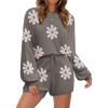 Ekouaer Knit Pajamas Set for Women Lounge Wear Sets Long Sleeve Sweatsuit Matching 2 Piece Outfits Casual Sweater Sets S-XXL(Floral Grey)