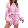 Ekouaer Knit Pajamas Set for Women Lounge Wear Sets Long Sleeve Sweatsuit Matching 2 Piece Outfits Casual Sweater Sets S-XXL(Floral Pink)