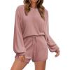 Ekouaer Knit Pajamas Set for Women Lounge Wear Sets Long Sleeve Sweatsuit Matching 2 Piece Outfits Casual Sweater Sets S-XXL(Pink)