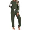 Ekouaer Lounge Sets for Women Ribbed Knit Outfits Pajamas Sets 2 Piece Long Sleeve Sweatsuits with Pockets(Army Green)