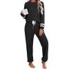 Ekouaer Lounge Sets for Women Ribbed Knit Outfits Pajamas Sets 2 Piece Long Sleeve Sweatsuits with Pockets(Black)