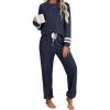Ekouaer Lounge Sets for Women Ribbed Knit Outfits Pajamas Sets 2 Piece Long Sleeve Sweatsuits with Pockets(Blue)