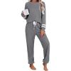 Ekouaer Lounge Sets for Women Ribbed Knit Outfits Pajamas Sets 2 Piece Long Sleeve Sweatsuits with Pockets(Dark Grey)