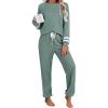 Ekouaer Lounge Sets for Women Ribbed Knit Outfits Pajamas Sets 2 Piece Long Sleeve Sweatsuits with Pockets(Green)